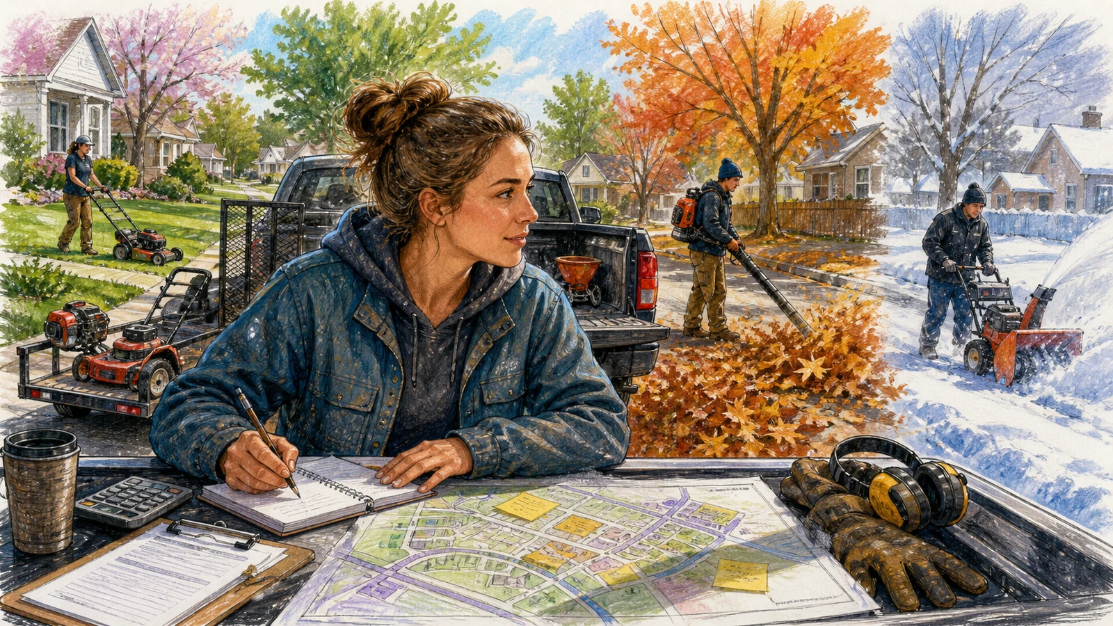 Build a year-round yard route: mowing, leaves, and snow