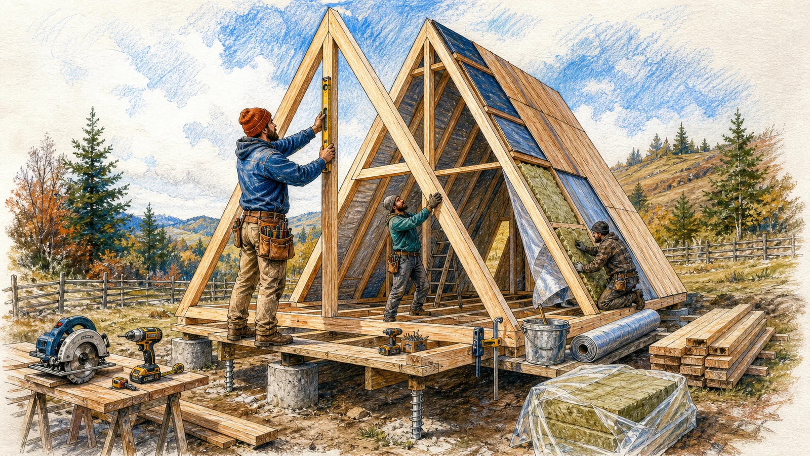 Construiește singur o cabană A-Frame, de la fundație la primul weekend în ea