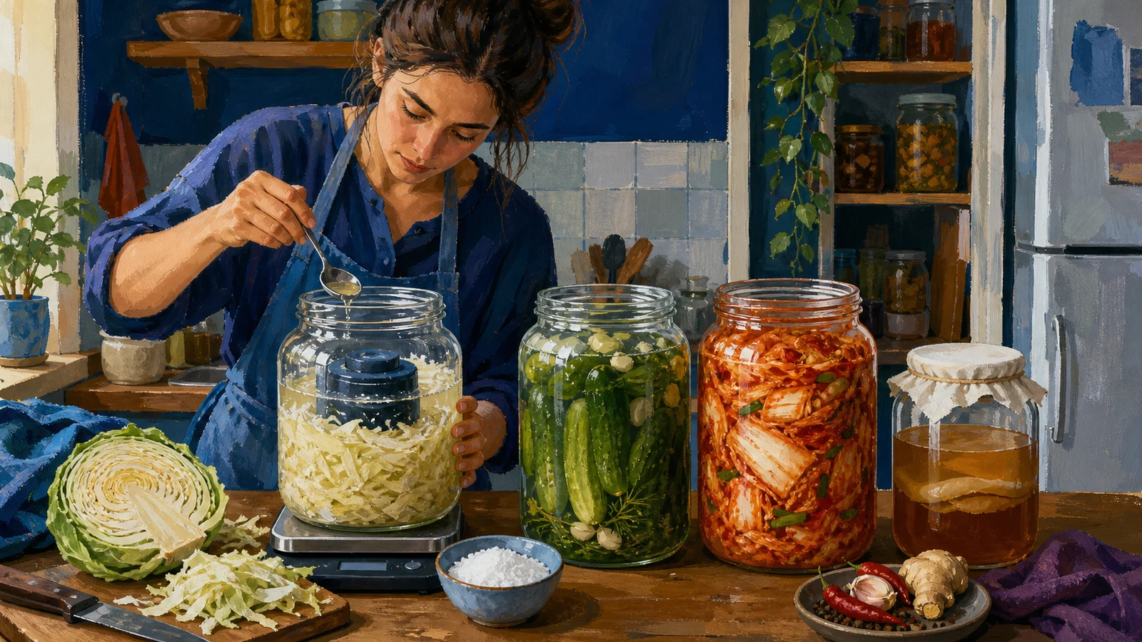 Fermentații vii în saramură: varză, murături crocante, kimchi și kombucha fără oțet