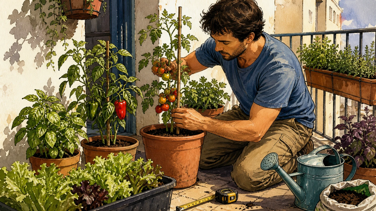 Grădina de balcon: roșii cherry, ardei, salate și ierburi pe doi metri pătrați