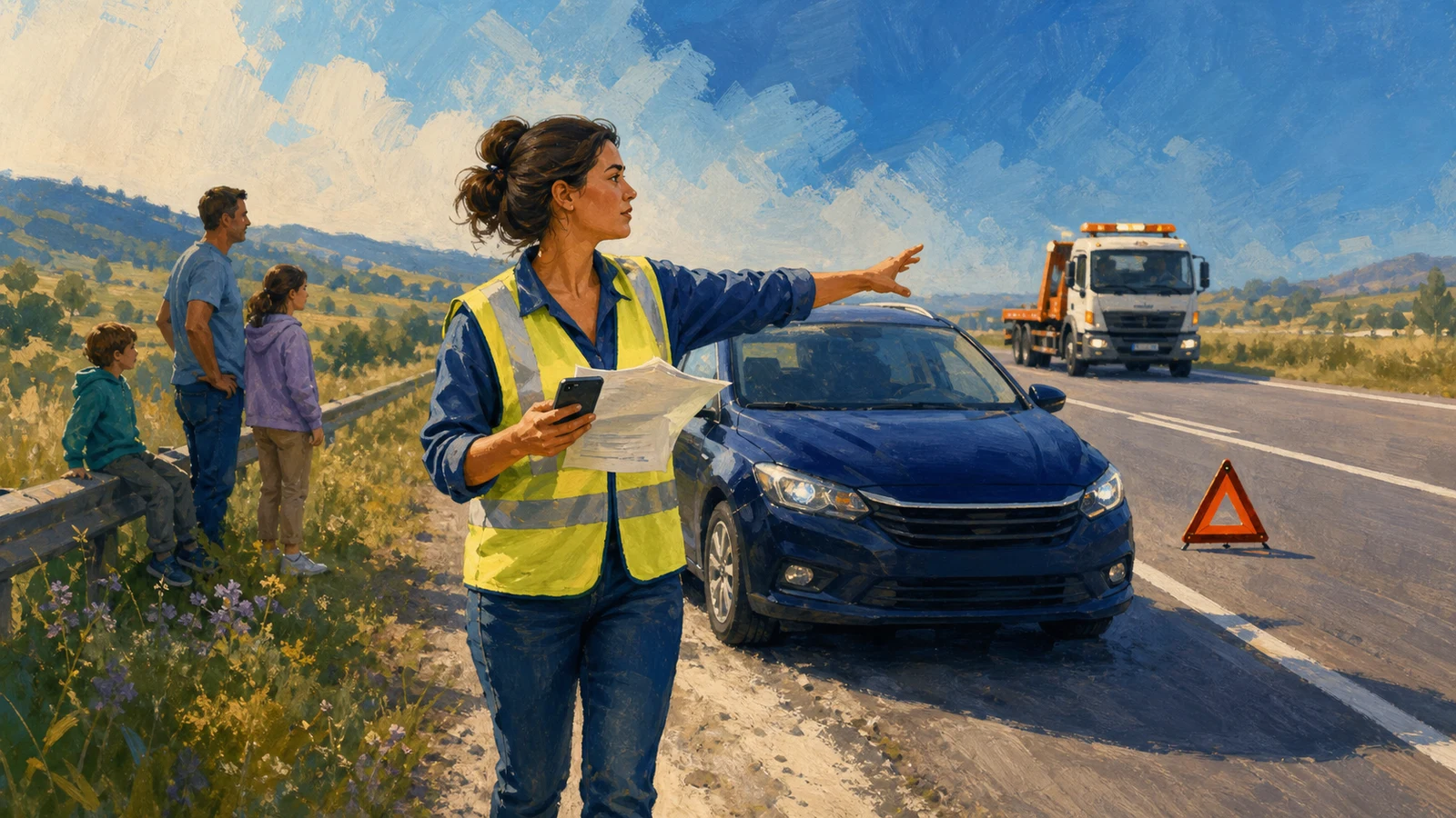 Mașina a rămas în pană pe drum național: siguranță, tractare, decizii
