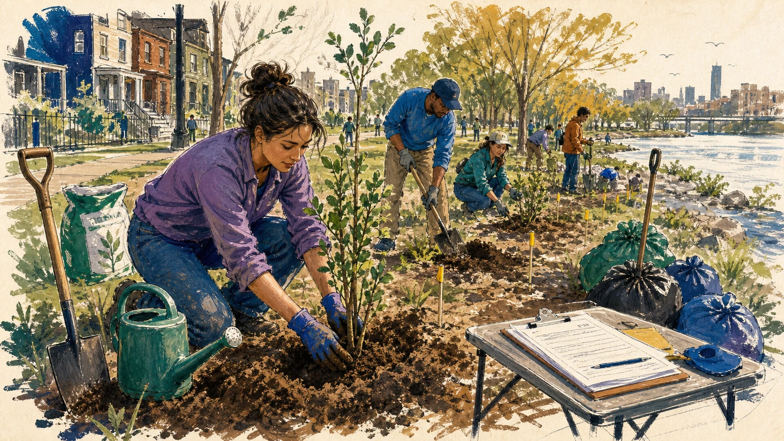 Organizează o plantare de cartier sau o curățenie de mal într-un weekend, cu toate acordurile