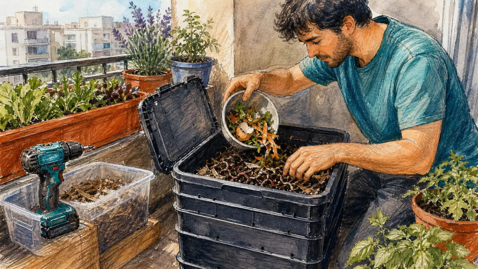 Pornește un compost pe balcon, fără miros și fără musculițe
